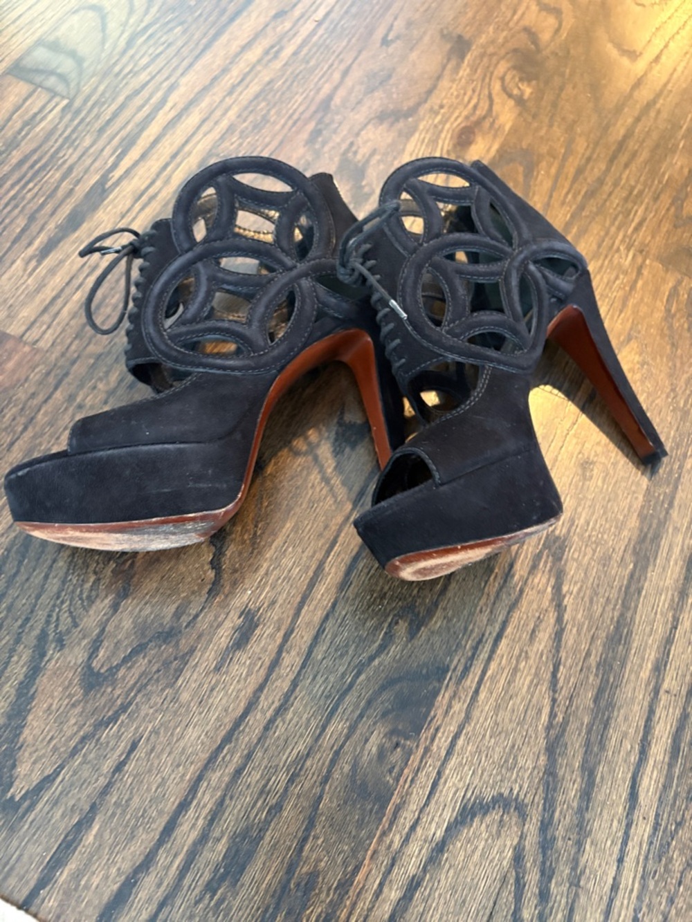 Louis Vuitton Black Suede Cutout Lace-Up Platform Heels